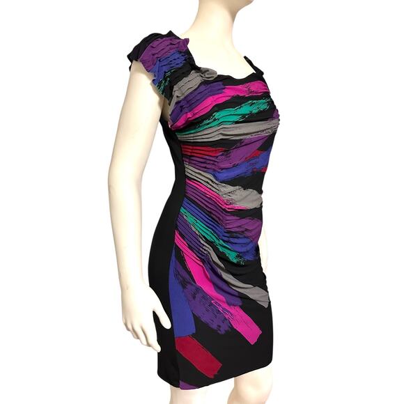 Rampage Women Large Bodycon Dress Multicolor RuchedAbstract Print Party Stretch - Picture 2 of 14